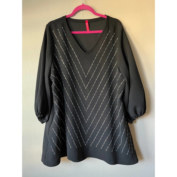 IC by Connie K V-Neck Black Sparkle Tunic - Picture 1 of 5